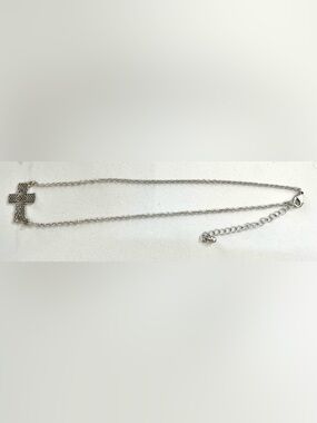 Silver-tone Cross Necklace with Geometric Design